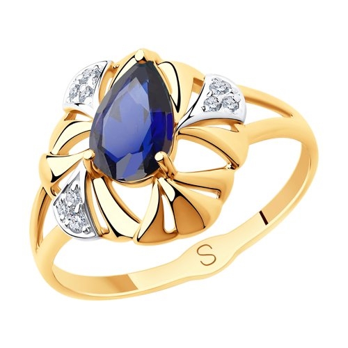 SOKOLOV Кольцо из золота с синим корунд (синт.) и фианитами