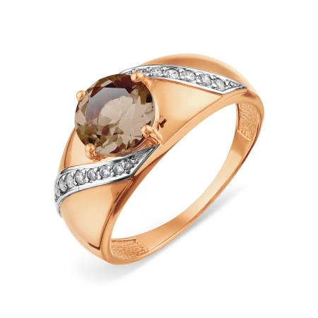 Т147018200 золотое кольцо с раухтопазом и фианитами