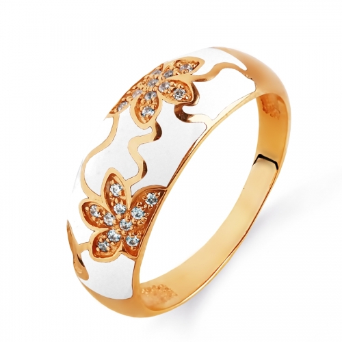 Ювелирный завод Топаз Золотое кольцо с эмалью, фианитами