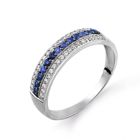 Т301014348-01 женское кольцо из белого золота с сапфиром и бриллиантом