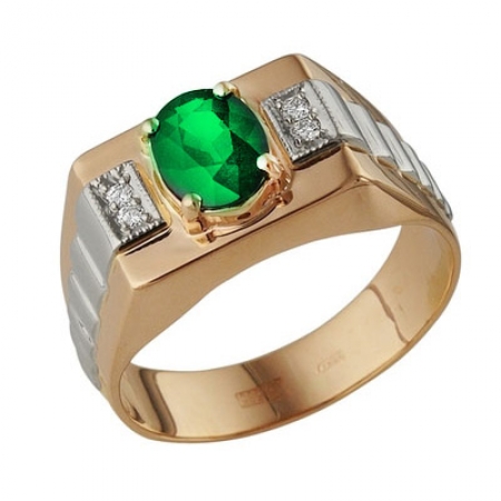 Т-12932 мужское золотое кольцо с изумрудом и бриллиантами