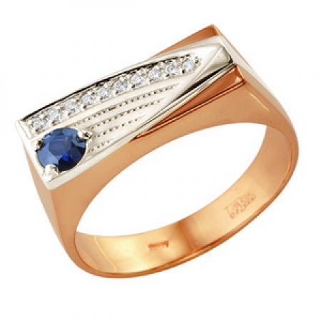 Т-12924 мужское золотое кольцо с сапфиром и бриллиантами