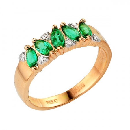 Т-12803 золотое кольцо с изумрудом и бриллиантами
