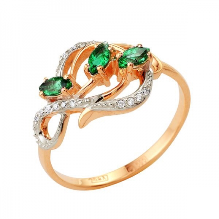 Т-13145 золотое кольцо с изумрудом и бриллиантами