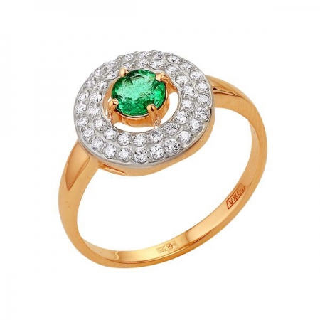 Т-12815 золотое кольцо с изумрудом и бриллиантами