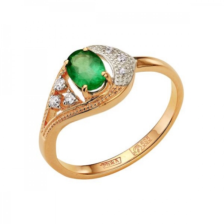 Т-13110 золотое кольцо с изумрудом и бриллиантами