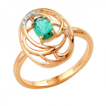 Т-13109 золотое кольцо с изумрудом и бриллиантами