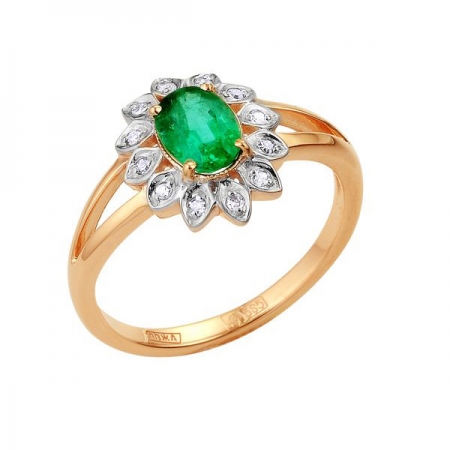 Т-12801 золотое кольцо с изумрудом и бриллиантами
