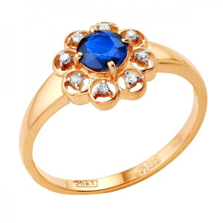 Т-12846 золотое кольцо с сапфиром и бриллиантами