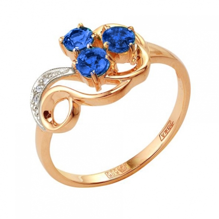 Т-12854 золотое кольцо с сапфиром и бриллиантами