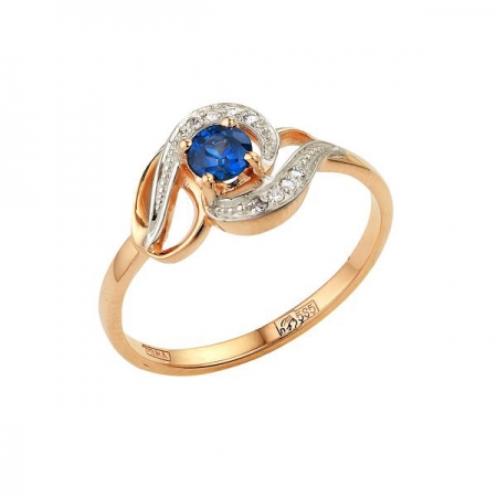 Т-12837 золотое кольцо с сапфиром и бриллиантами