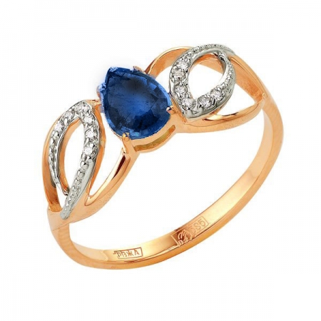 Т-12883 золотое кольцо с сапфиром и бриллиантами