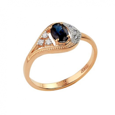 Т-12860 золотое кольцо с сапфиром и бриллиантами