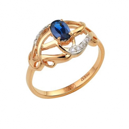 Т-12861 золотое кольцо с сапфиром и бриллиантами