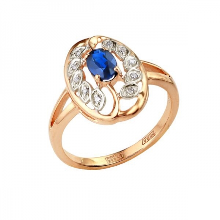 Т-12867 золотое кольцо с сапфиром и бриллиантами