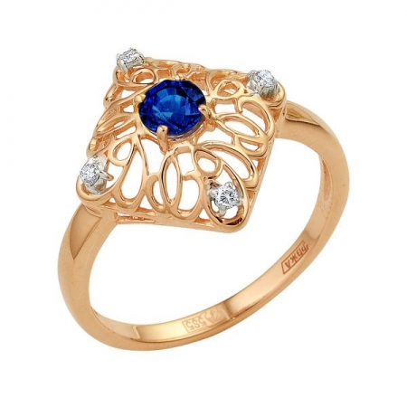 Т-12850 золотое кольцо с сапфиром и бриллиантами