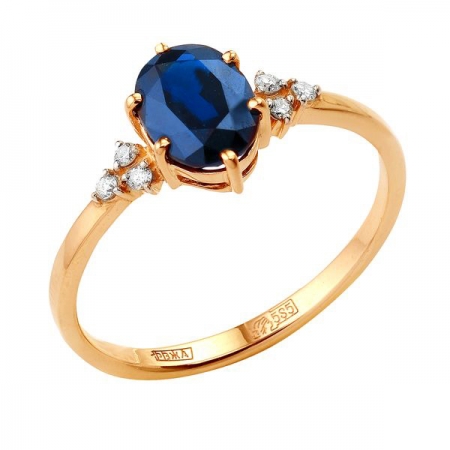 Т-12885 золотое кольцо с сапфиром и бриллиантами