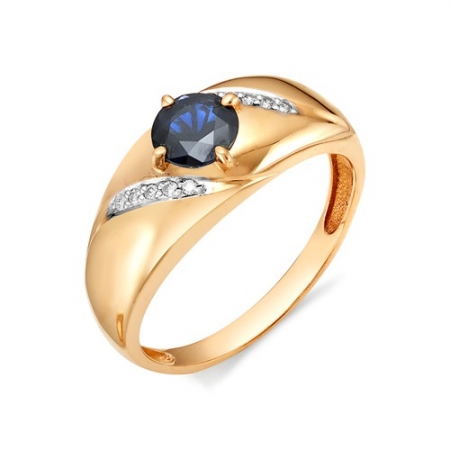 Женское золотое кольцо с сапфиром ГТ и бриллиантом