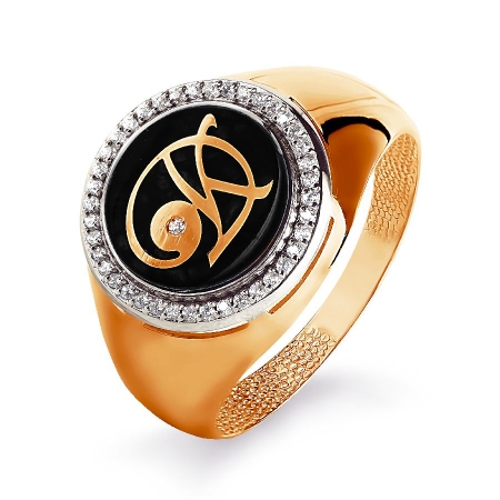 Мужское золотое кольцо с эмалью и бриллиантом