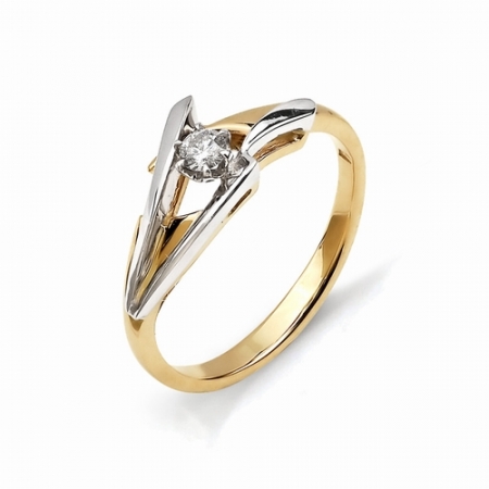 1590-100 золотое кольцо с одним бриллиантом