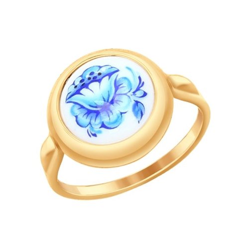 SOKOLOV Золотое кольцо с цветком (Финифть) SOKOLOV