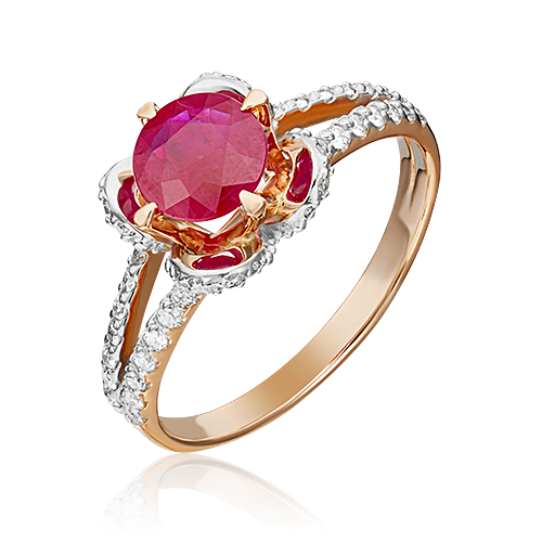 Кольцо из комбинированного золота с рубином и бриллиантом