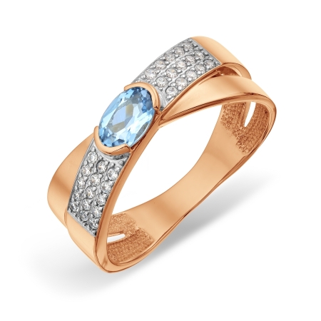 Т147018023 золотое кольцо с топазом и фианитами