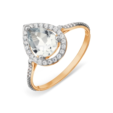 Золотое кольцо с топазом Swarovski и бриллиантами