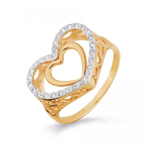 Ювелирный завод Топаз Золотое кольцо Сердце с фианитами