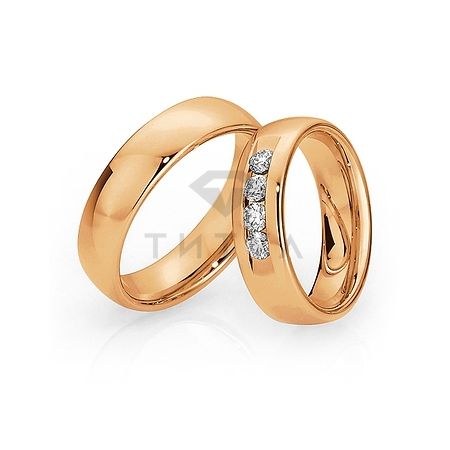 Т-28792 золотые парные обручальные кольца (ширина 6 мм.) (цена за пару)