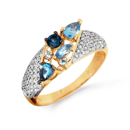 Золотое кольцо с топазами, бриллиантами