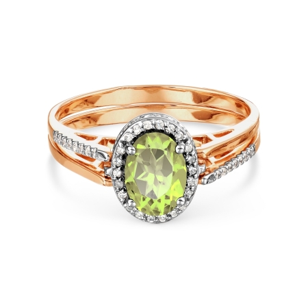 Т131017095 золотое кольцо с хризолитом и бриллиантом