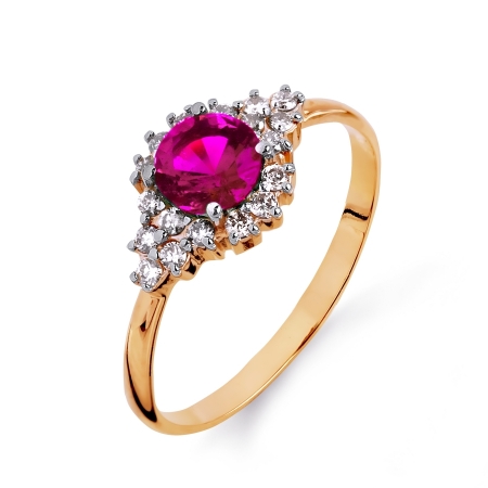 Т141014609 золотое кольцо с рубином и бриллиантом
