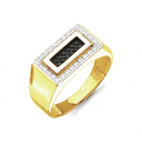 Мужское кольцо из желтого золота с черными бриллиантами