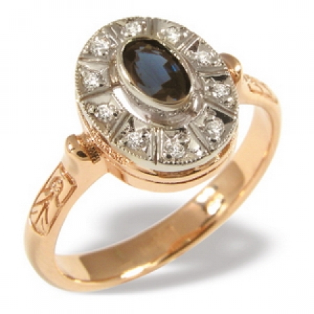 Т-12847 золотое кольцо с сапфиром и бриллиантами