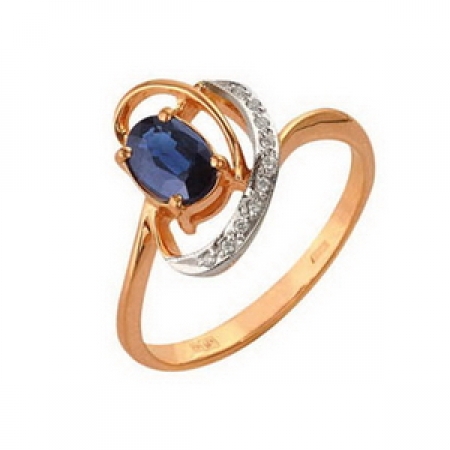 Т-12877 золотое кольцо с сапфиром и бриллиантами
