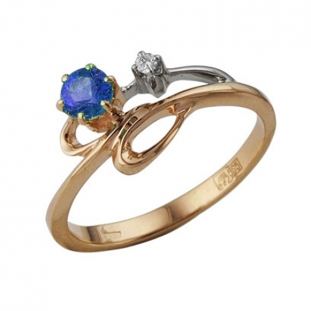 Т-12832 золотое кольцо с сапфиром и бриллиантами