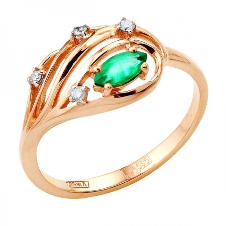 Т-12717 золотое кольцо с изумрудом и бриллиантами