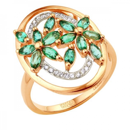 Т-12799 золотое кольцо с изумрудом и бриллиантами