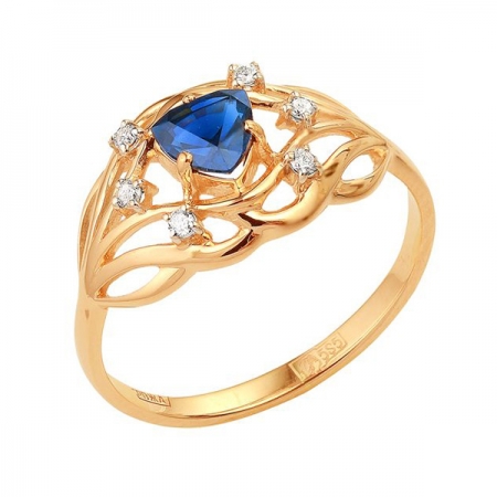 Т-12834 золотое кольцо с сапфиром и бриллиантами