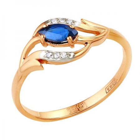 Т-12830 золотое кольцо с сапфиром и бриллиантами