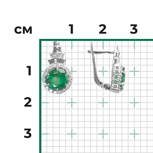 Серьги из белого золота с изумрудом и бриллиантом