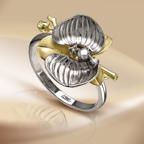 Кольцо Орхидея из белого золота с бриллиантами