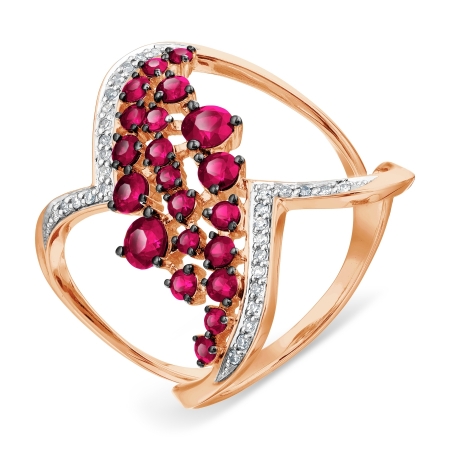 Т141018070 золотое кольцо с рубинами и бриллиантами