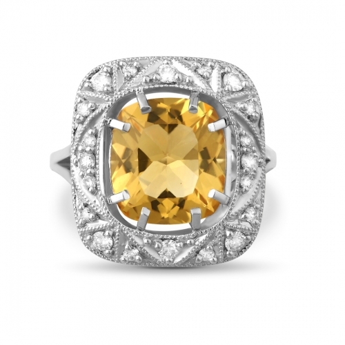 Кольцо из белого золота с цитрином и бриллиантами