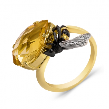 Кольцо из жёлтого золота 585 пробы с бриллиантами и цитрином 