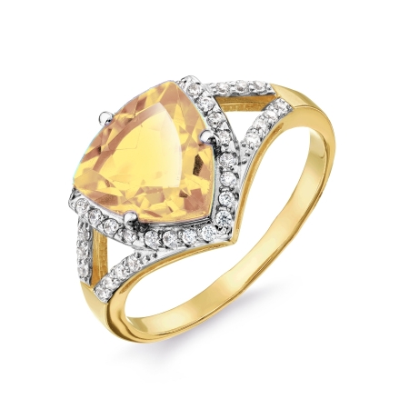 Кольцо из желтого золота с цитрином, фианитами