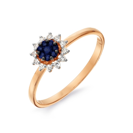 Т131017692 золотое кольцо цветок с сапфирами, бриллиантами