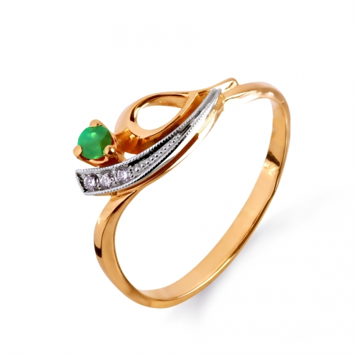 Ювелирный завод Топаз Золотое кольцо с изумрудом и бриллиантами