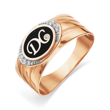 Мужское золотое кольцо с эмалью и фианитами